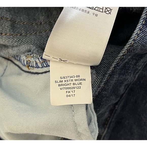 Gap Slim Straight Leg Distressed Jeans Mens Size 32x32 Stretch Blue Denim - Picture 5 of 16